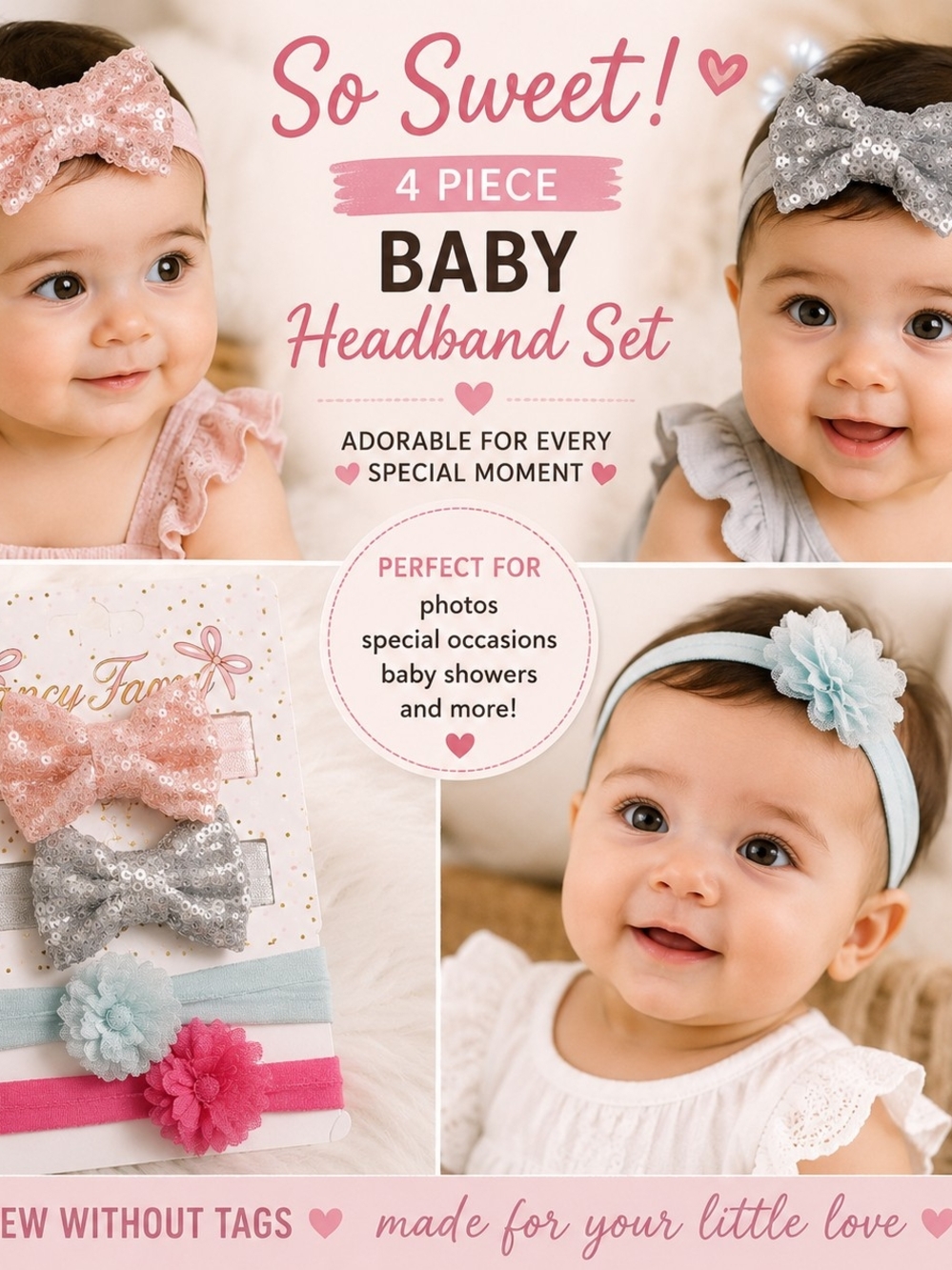3 for $25 Carter's & Fancy Baby Headband Set – 4 Pieces – New Without Tags